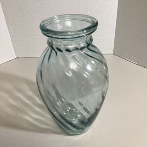 Vintage 12” Clear Glass Vase With Swirl Design By Europack Made In Italy
